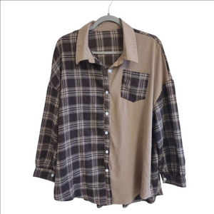 Skue Black Tan Asymmetrical Button Down Shirt Grunge Normcore